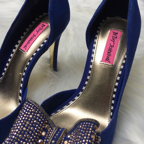 🎀NWT Betsey Johnson Glendah Blue/Gold Heels - Picture 13 of 16